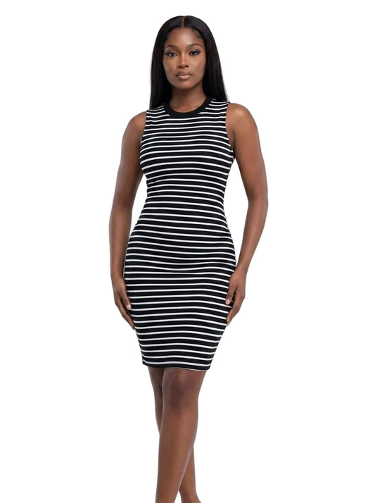 The High-Neck Stripe Mini Dress