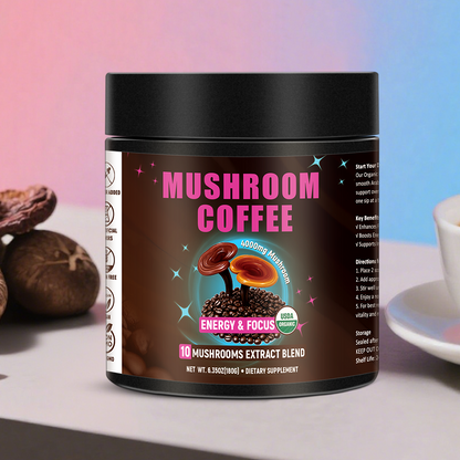 Organic Mushroom Coffee – Lions Mane + 10 Mushroom Extract Blend (180g)