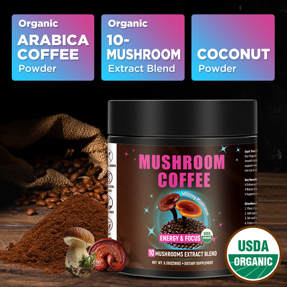 Organic Mushroom Coffee – Lions Mane + 10 Mushroom Extract Blend (180g)