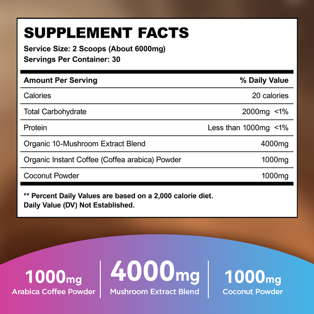 Organic Mushroom Coffee – Lions Mane + 10 Mushroom Extract Blend (180g)