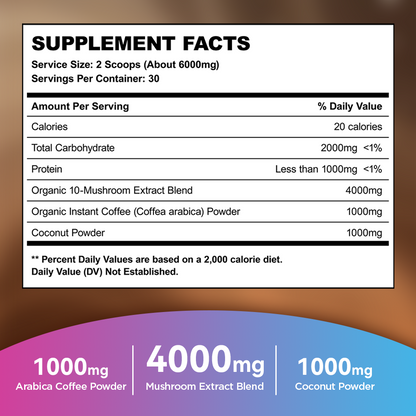 Organic Mushroom Coffee – Lions Mane + 10 Mushroom Extract Blend (180g)