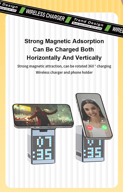 6-in-1 Pixel Animation Wireless Charger & Bluetooth Speaker – Charges Phone, Smartwatch & Earphones