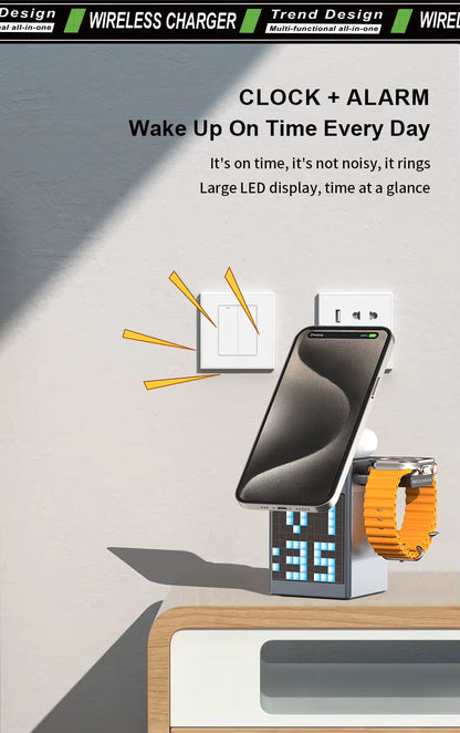 6-in-1 Pixel Animation Wireless Charger & Bluetooth Speaker – Charges Phone, Smartwatch & Earphones