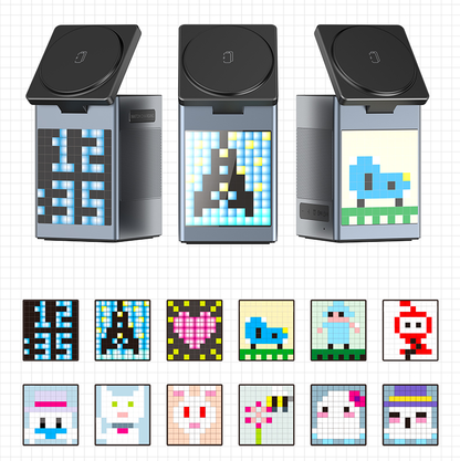 6-in-1 Pixel Animation Wireless Charger & Bluetooth Speaker – Charges Phone, Smartwatch & Earphones