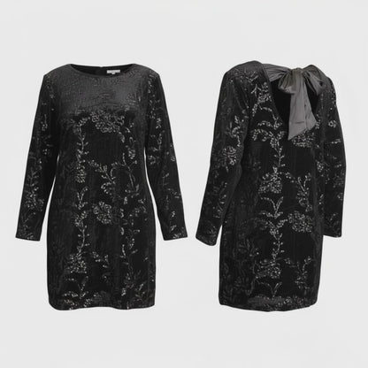 Black Sequin Velvet Bow-Back Mini Dress