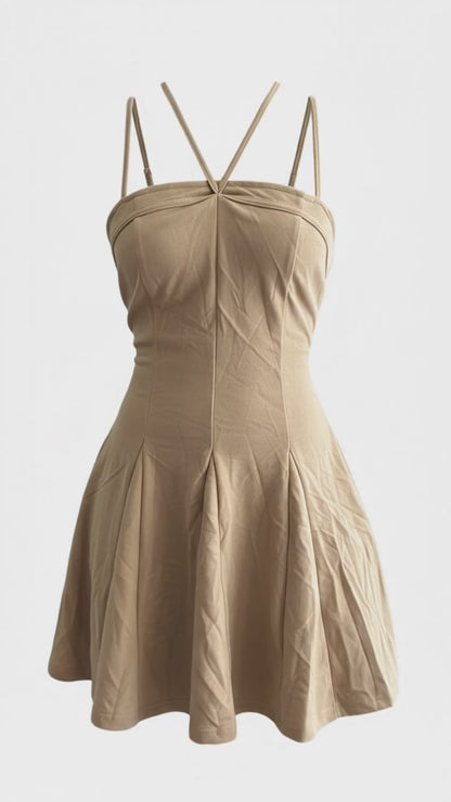 Nude Halter Strappy Mini Dress