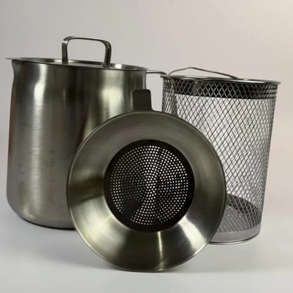 3-Piece Stainless Steel Deep Fry Pot Set with Basket, Strainer and Lid, Silver