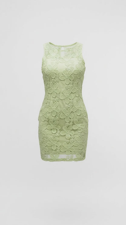 Sage Floral Applique Mini Dress