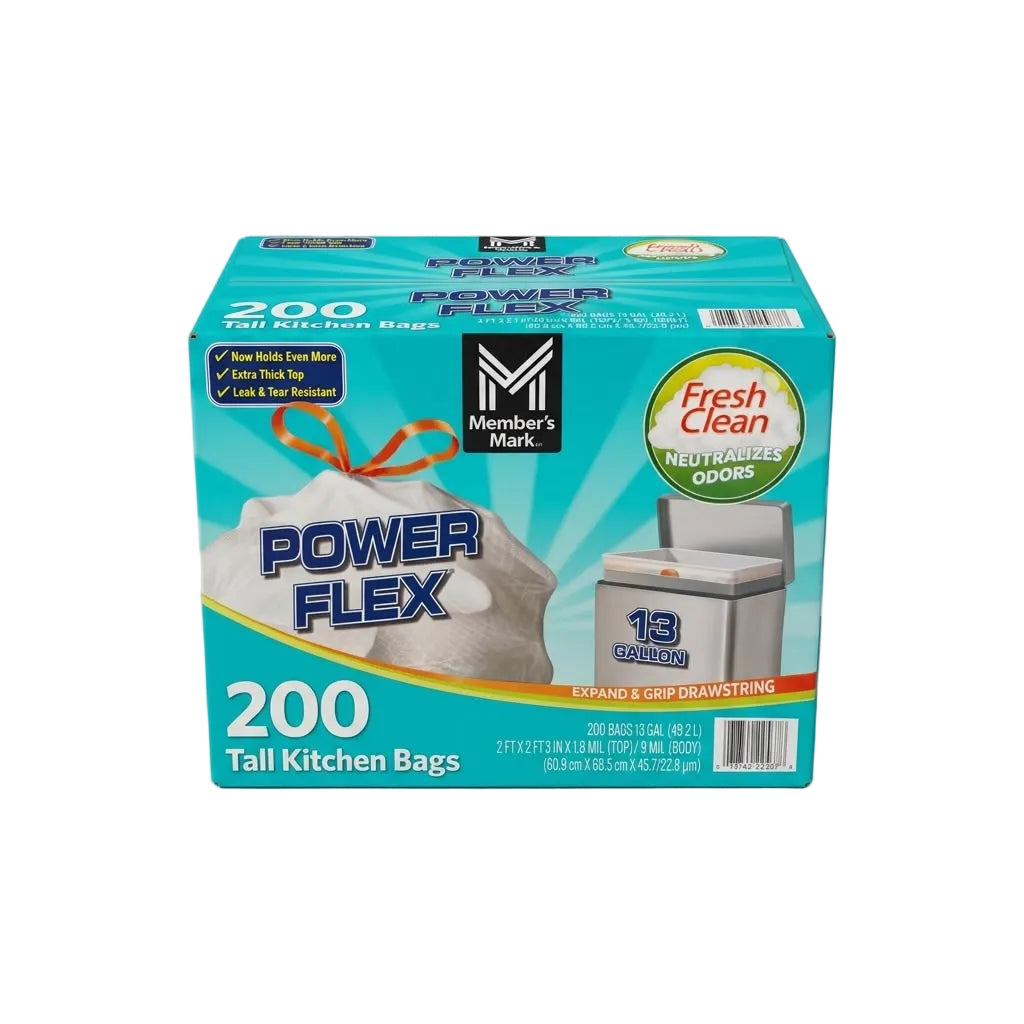 Member's Mark Power Flex 13-Gallon Kitchen Trash Bags, Fresh Scent (200 Count)