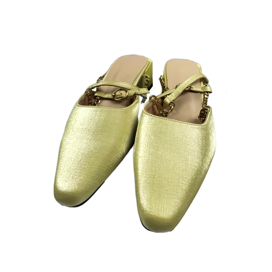 Gold Chain-Link Block Heel Mules