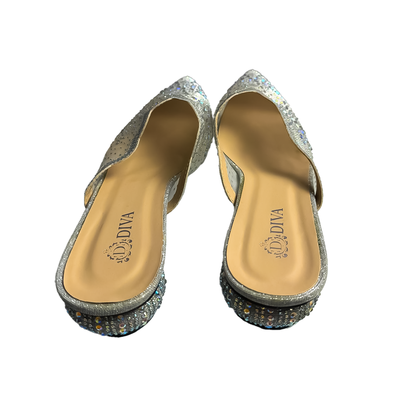 Silver Crystal-Embellished Flat Mules