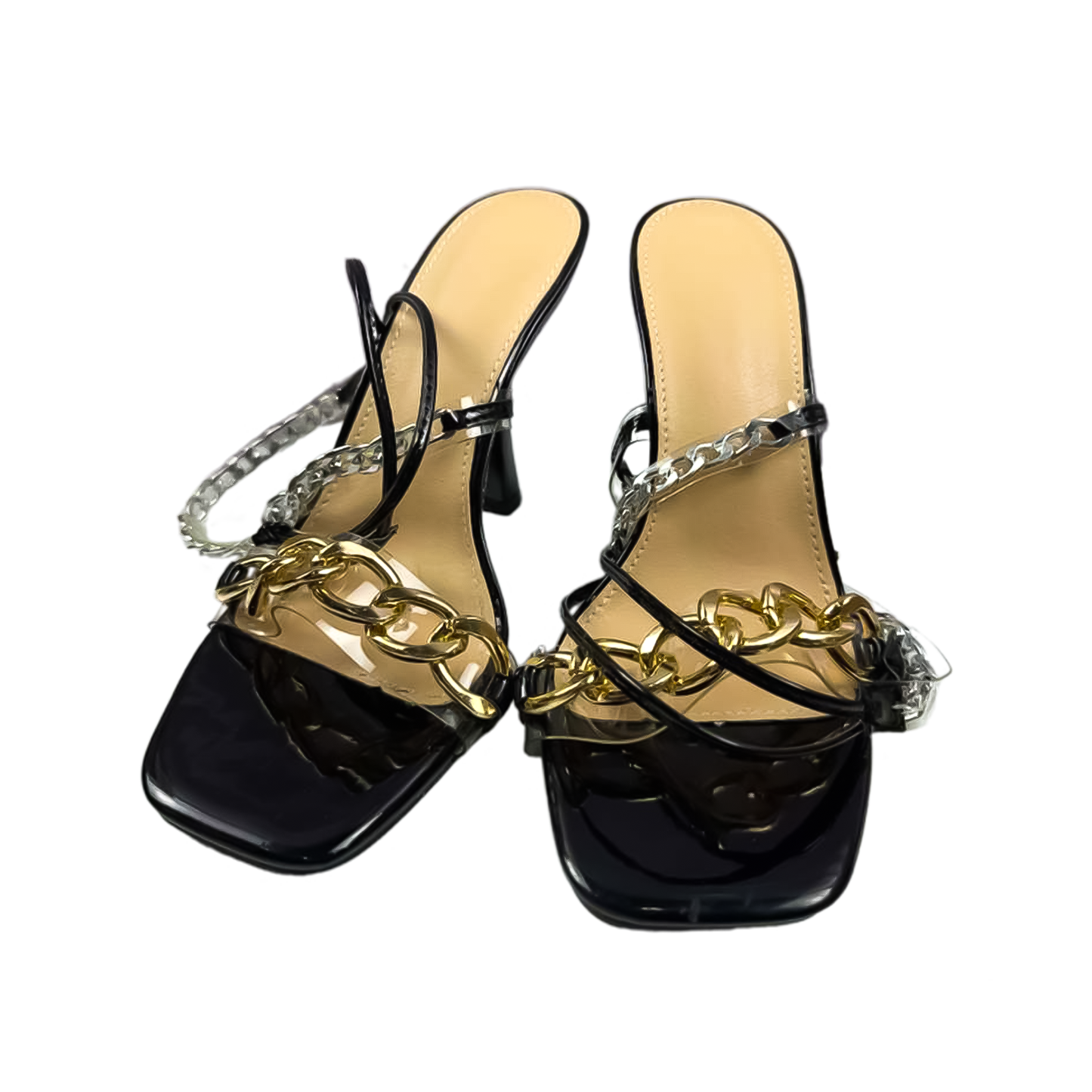 Black Two-Tone Chain Strap Heels