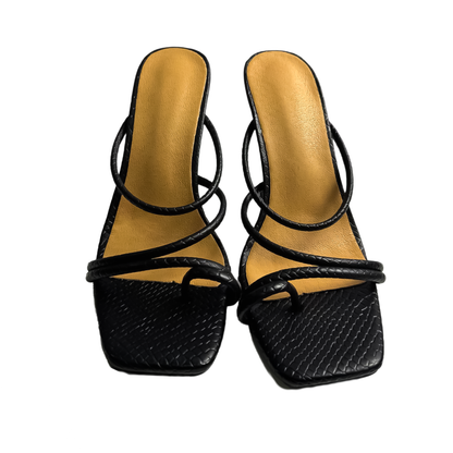 Black Braided Strappy Stiletto Mules