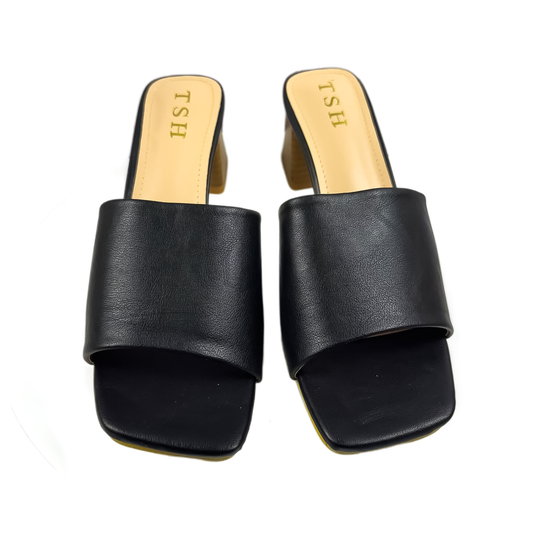 The "Classic Slide" Black Block Heel Mules