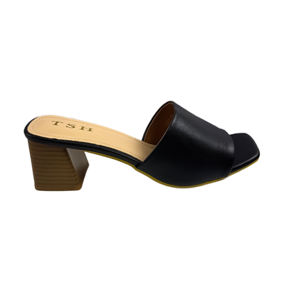 The "Classic Slide" Black Block Heel Mules