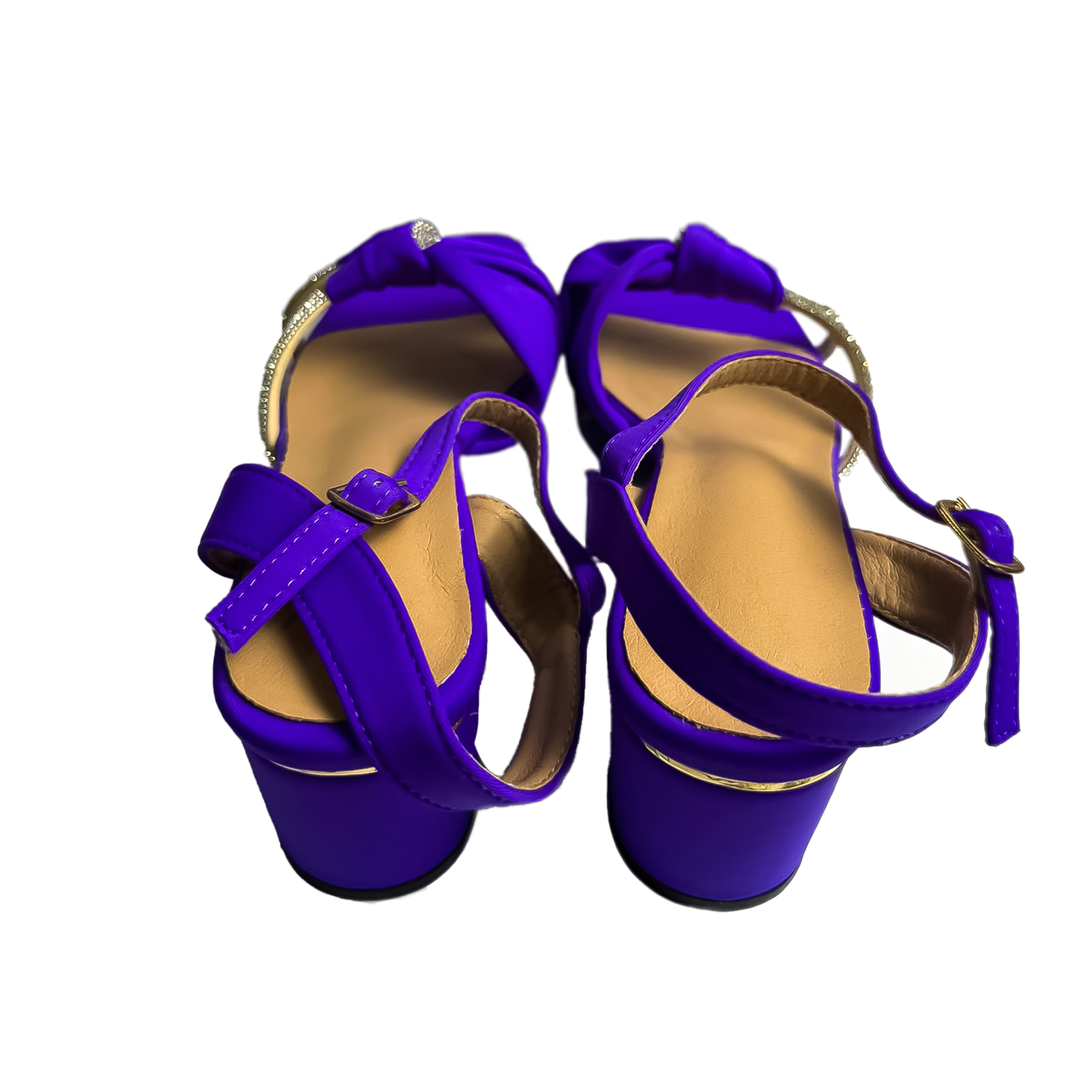 Royal Purple Ruched Block Heel Sandals