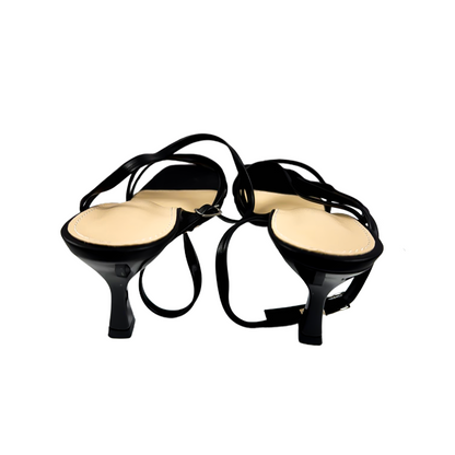 Black Strappy Square-Toe Heeled Sandals