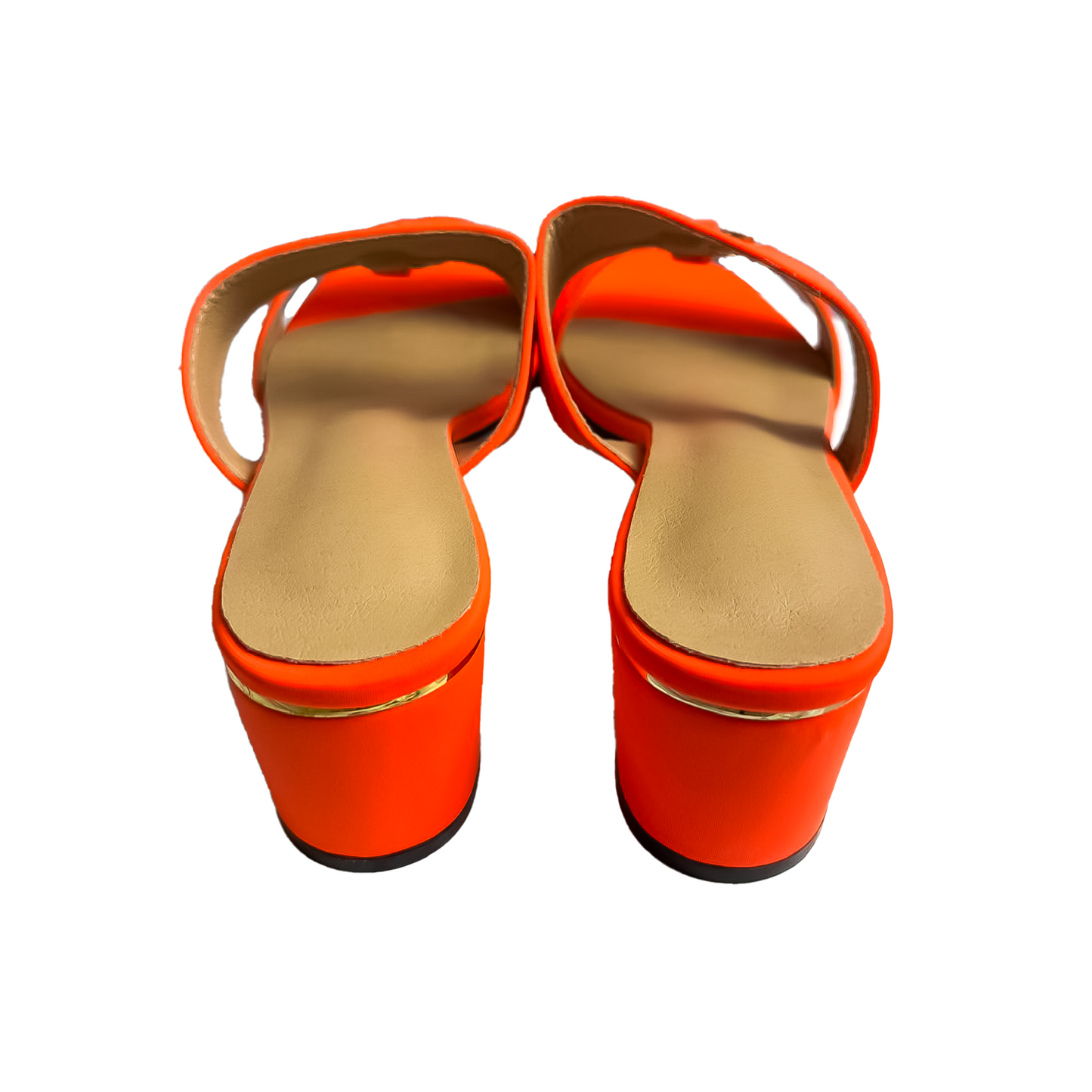 Orange Double-Strap Block Heel Mules