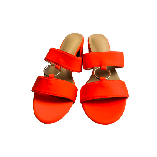 Orange Double-Strap Block Heel Mules