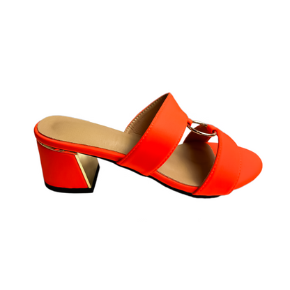 Orange Double-Strap Block Heel Mules