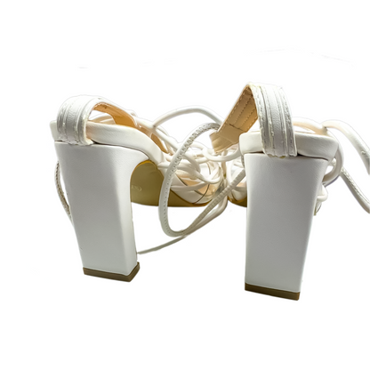 White Lace-Up Block Heel Sandals
