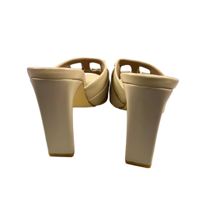 Nude Chain-Detail Block Heel Mules