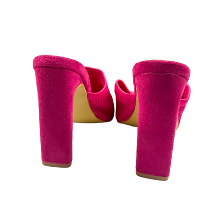 Fuchsia Woven Detail Block Heel Mules