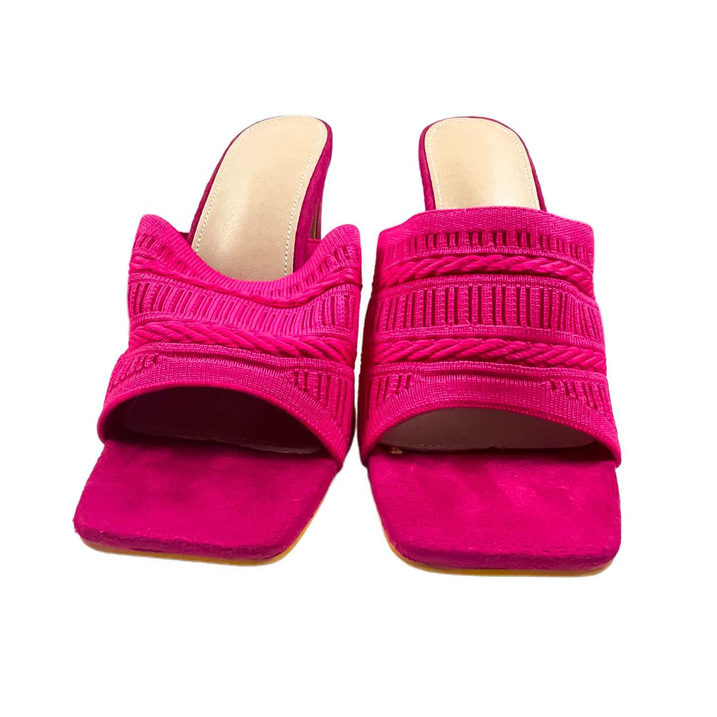 Fuchsia Woven Detail Block Heel Mules