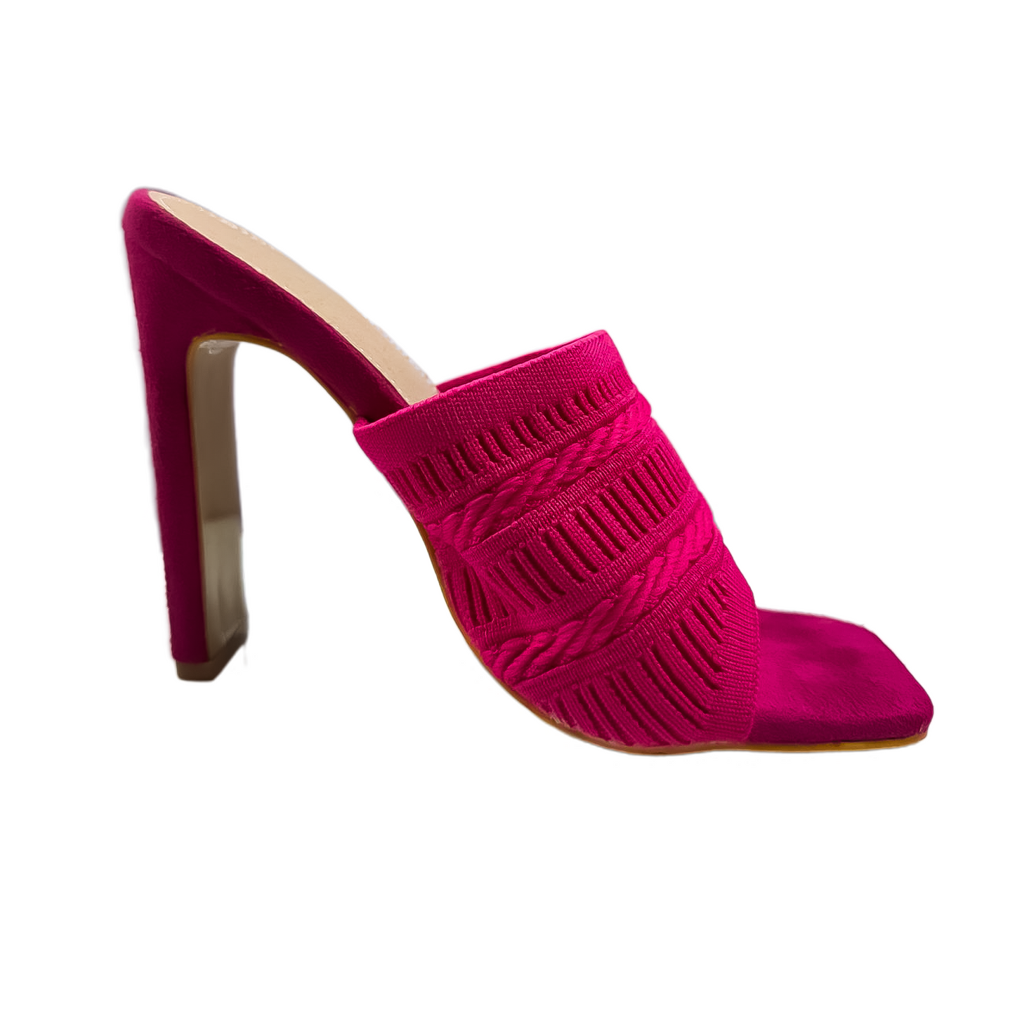 Fuchsia Woven Detail Block Heel Mules