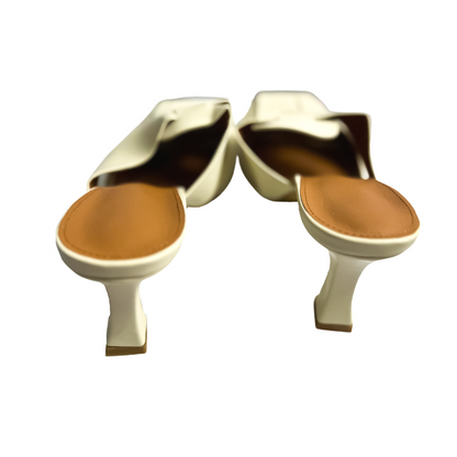 Cream Woven Block Heel Mules