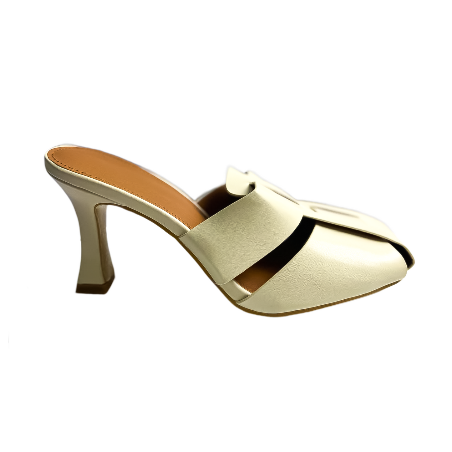 Cream Woven Block Heel Mules