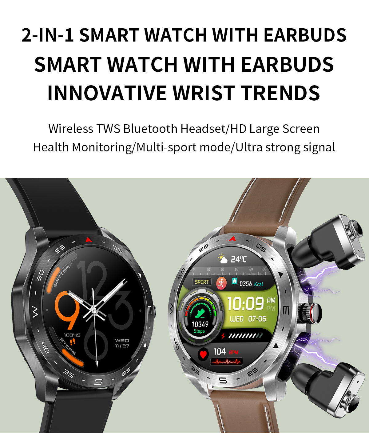 2-in-1 Smart Watch + Built-In Bluetooth Earbuds | 1.52” HD Screen | 100+ Sports Modes | AI Voice Assistant