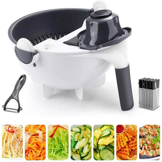 9-in-1 Multifunctional Vegetable Chopper, Cutter & Slicer With Draining Basket