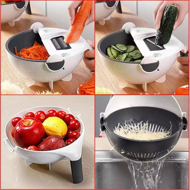 9-in-1 Multifunctional Vegetable Chopper, Cutter & Slicer With Draining Basket