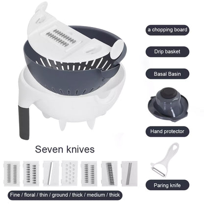 9-in-1 Multifunctional Vegetable Chopper, Cutter & Slicer With Draining Basket