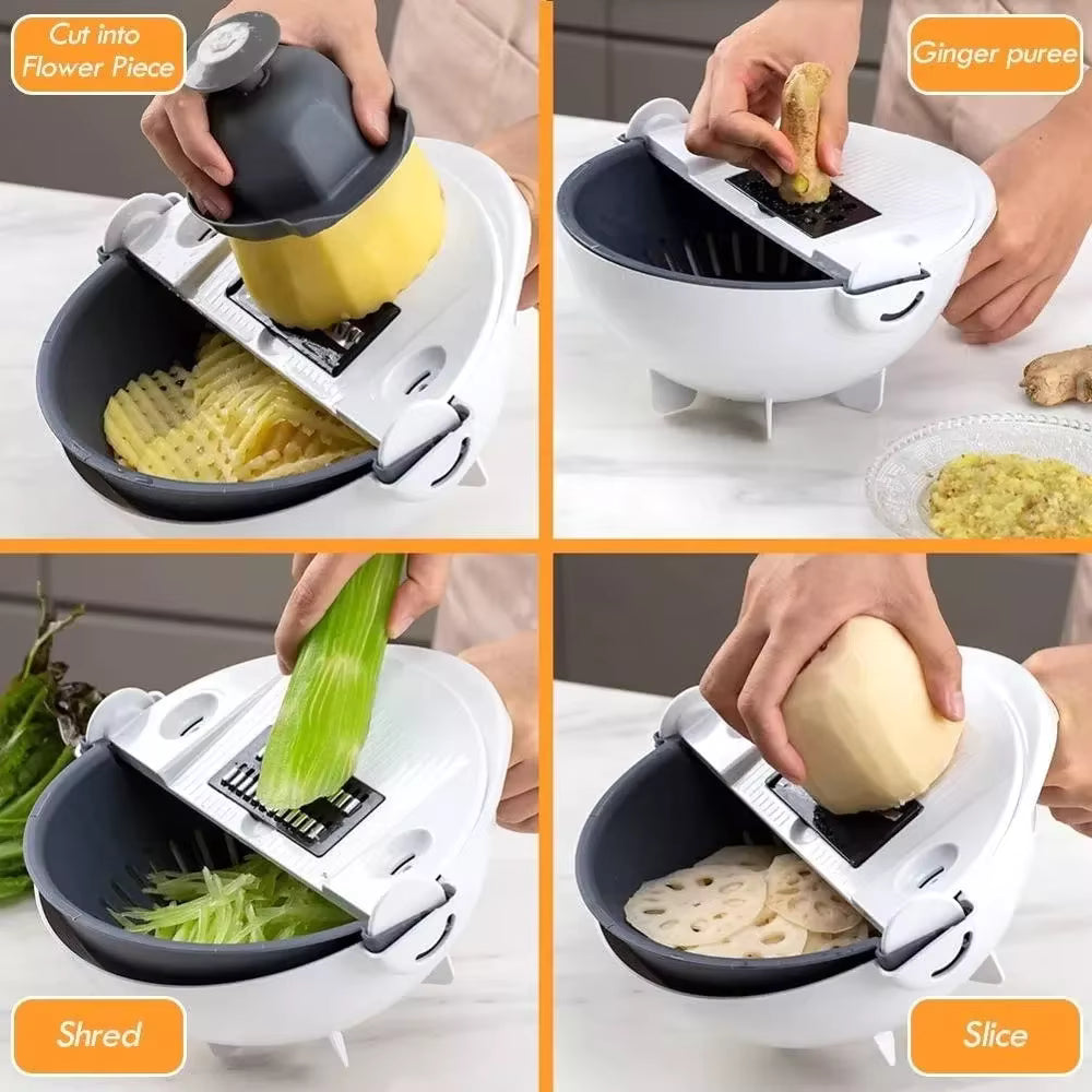 9-in-1 Multifunctional Vegetable Chopper, Cutter & Slicer With Draining Basket